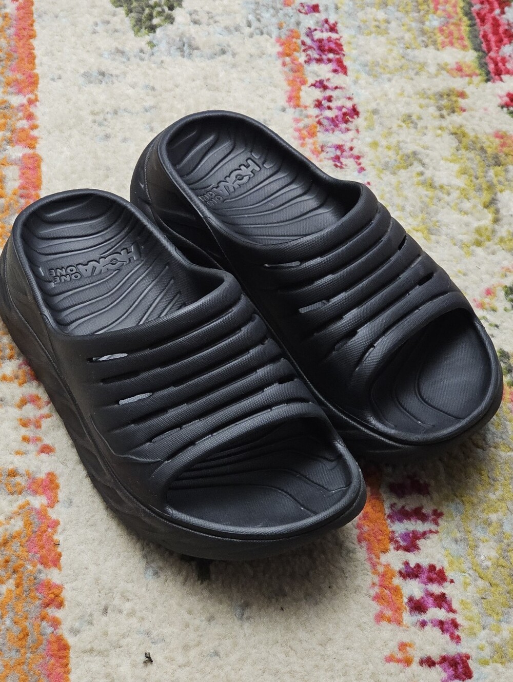 Hoka One One Black Ora Womens Size 7 Recovery Slides Sandals Slip On Shoes